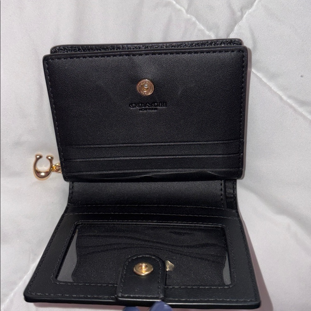 Coach Black Pebbled Leather Bifold Wallet with Gold Hardware - Picture 4 of 5